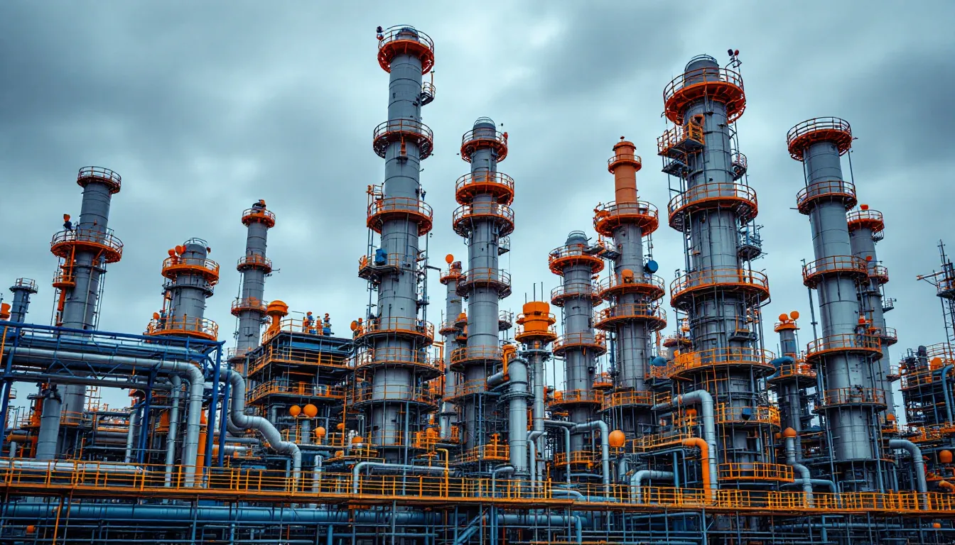 Andamio montado alrededor de columnas de una planta petroquímica